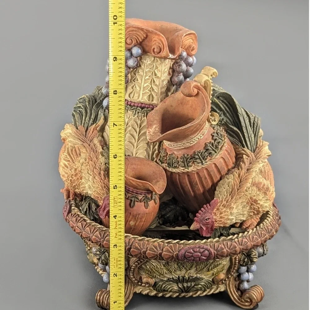 Rustic Harvest Pitcher Rooster Musical Tabletop Water Fountain Resin Decor